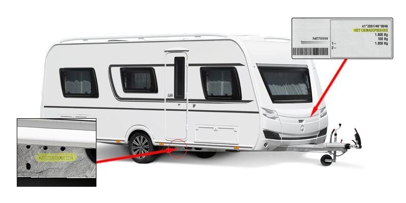 Caravan showing VIN plate locations on the chassis and A-frame