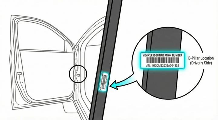 VIN label on a car’s door pillar
